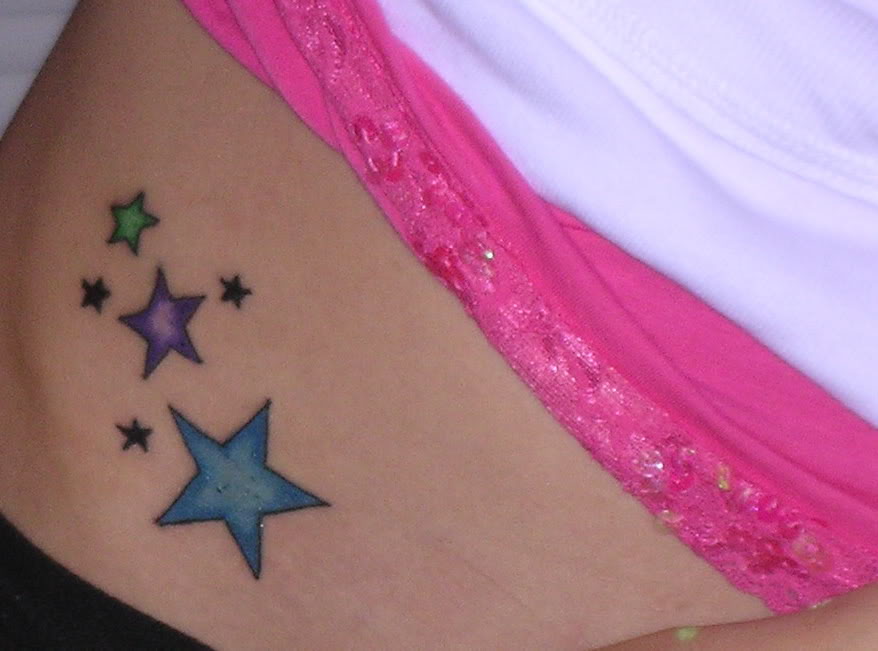 Girl Star Tattoos On Hip.