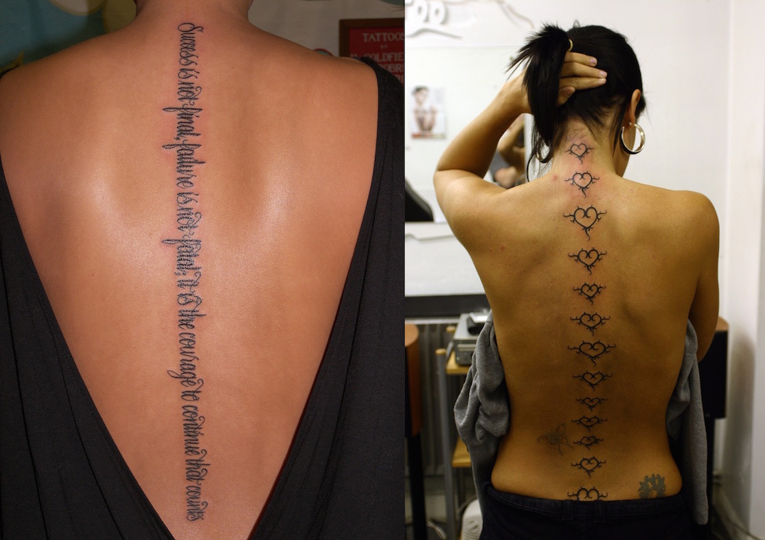 Матрица поясница. Вертикальные тату. Татуировка на позвоночнике. Надпись на позвоночнике. Вертикальные тату на спине.